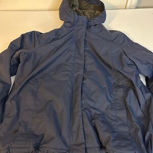 L.L. Bean Women's Navy Jacket with Hood and cozy grey sherpa lining